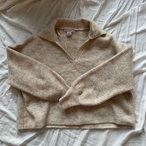 cropped collared cream sweater